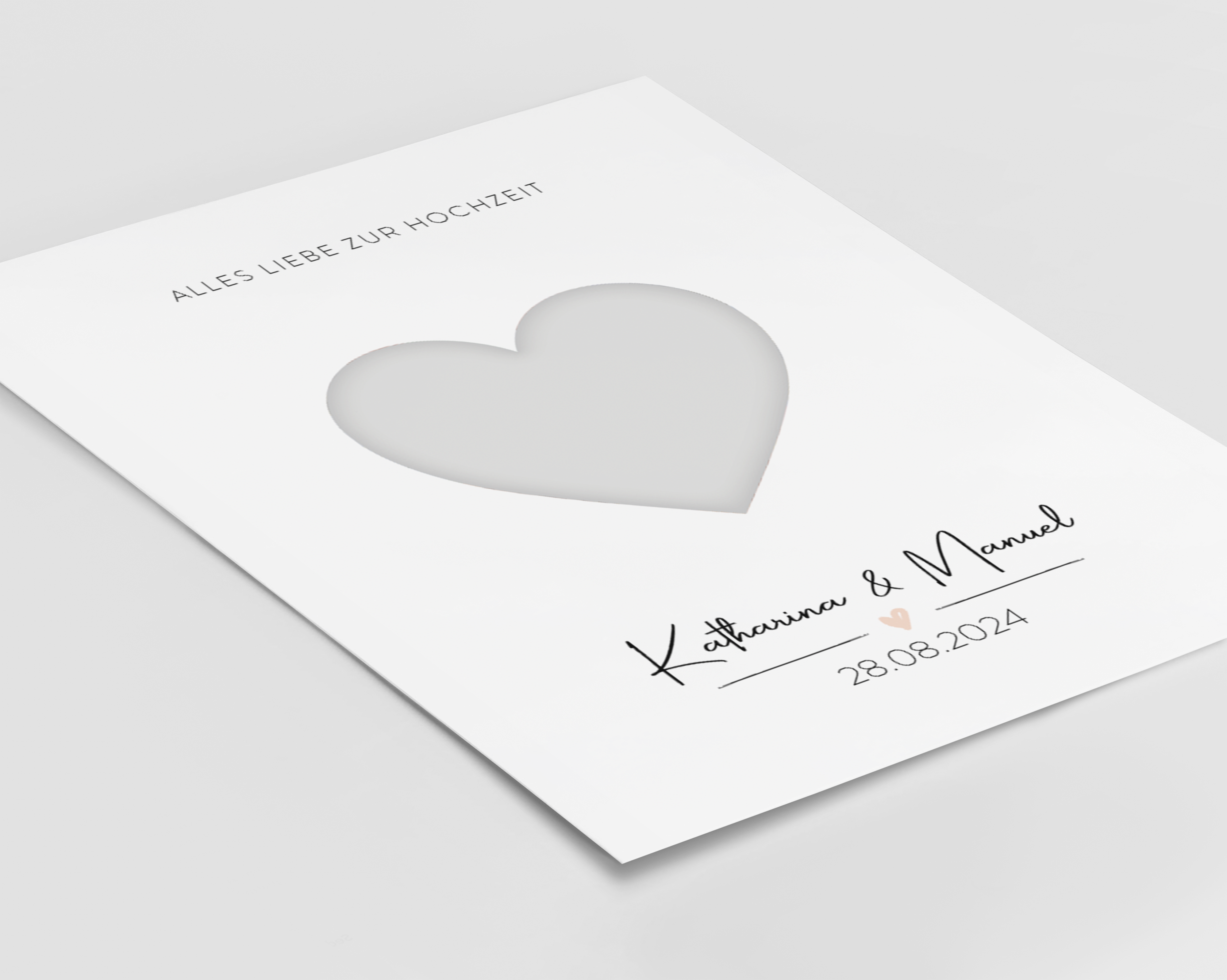 Hochzeitsgeschenk Poster inkl. Rahmen - "HERZ" - Geldgeschenk zur Hochzeit