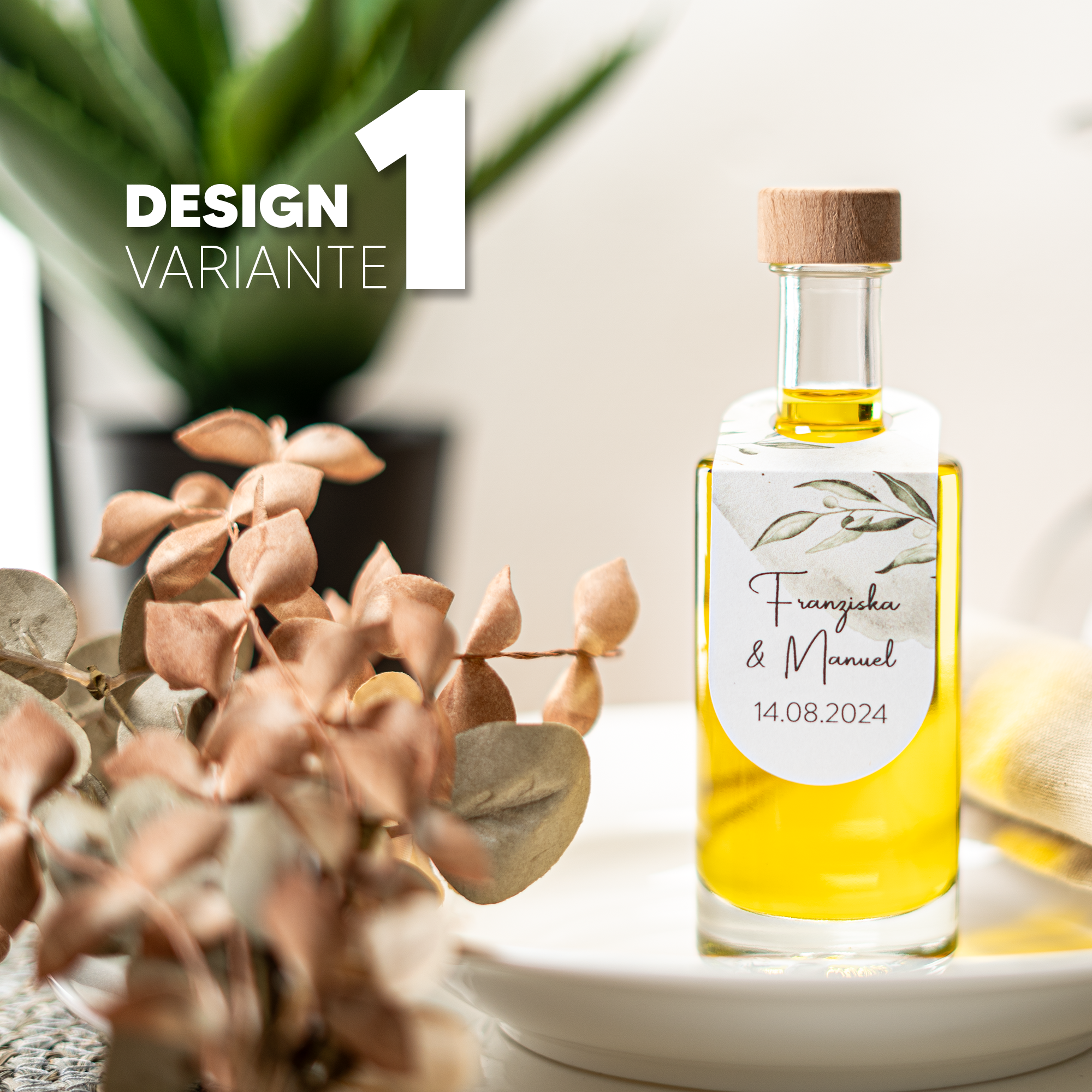 Glas mit personalisierter Papierbanderole | Gastgeschenk | z.B. Olivenöl, Rum, Likör, Sirup