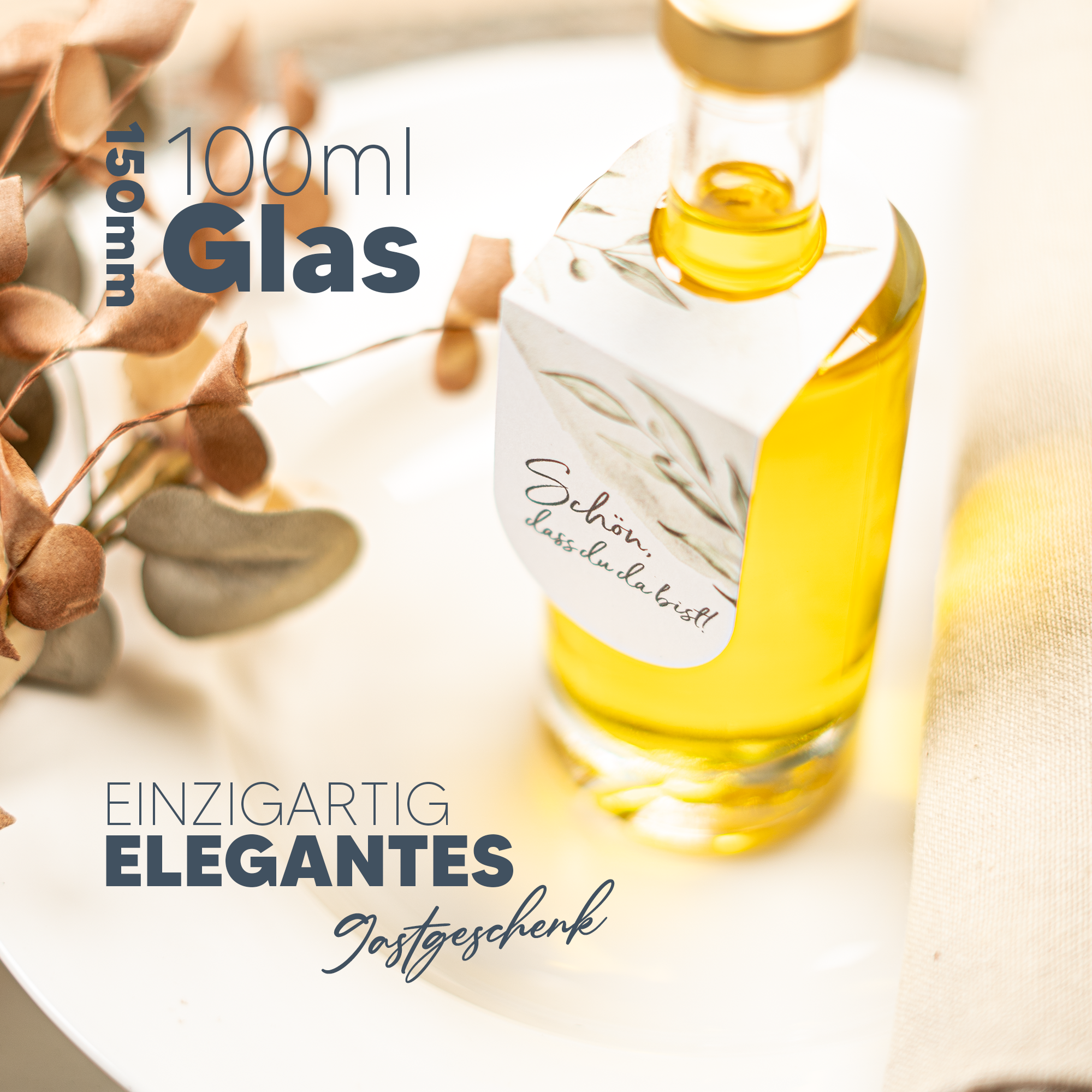 Glas mit personalisierter Papierbanderole | Gastgeschenk | z.B. Olivenöl, Rum, Likör, Sirup