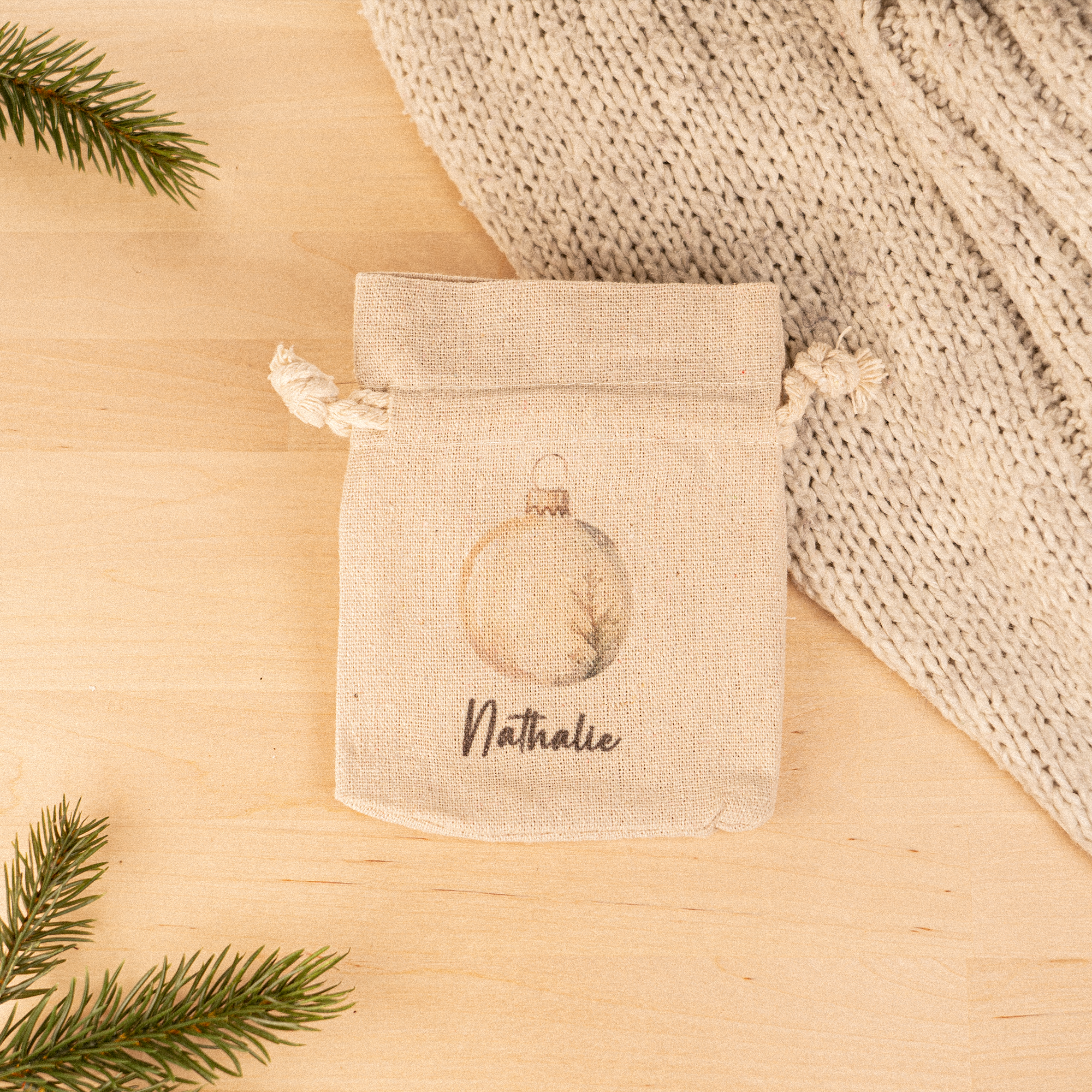 Jutebeutel "Christbaumkugel" - Personalisiert - 11 x 14 cm