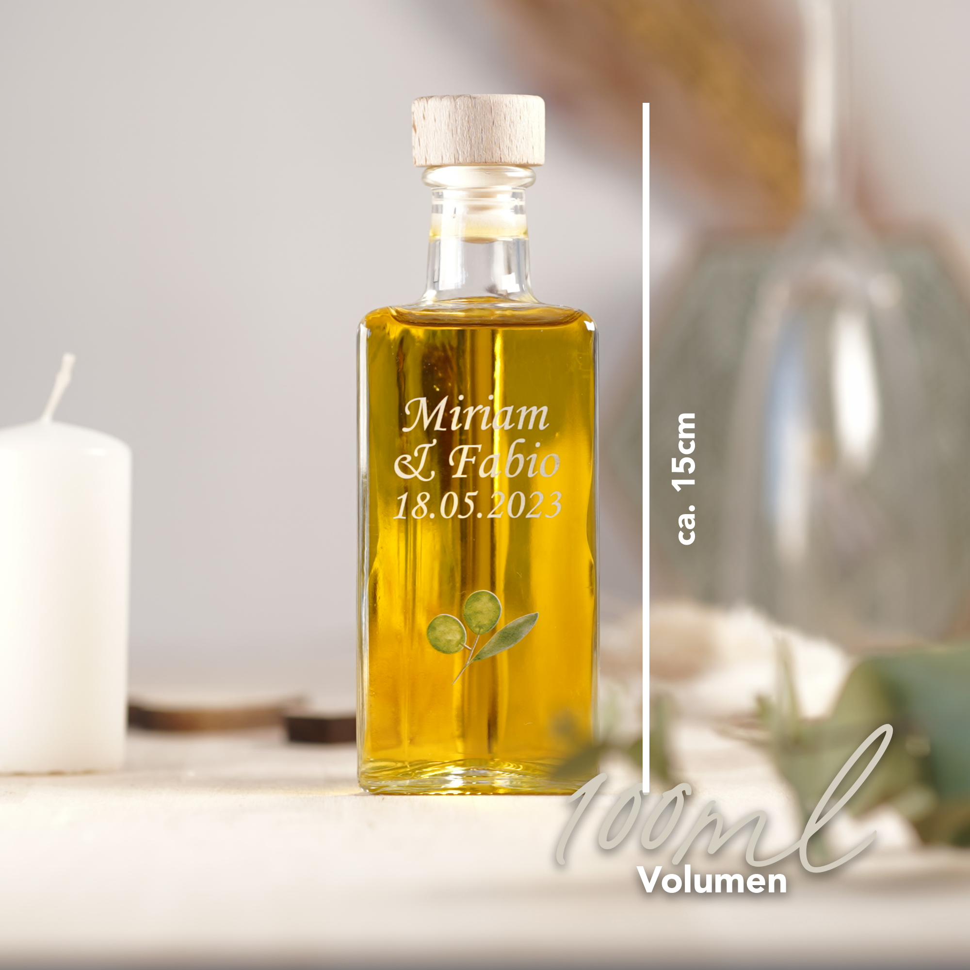 Olivenflasche Gastgeschenk zur Hochzeit - Personalisierte Glasflasche