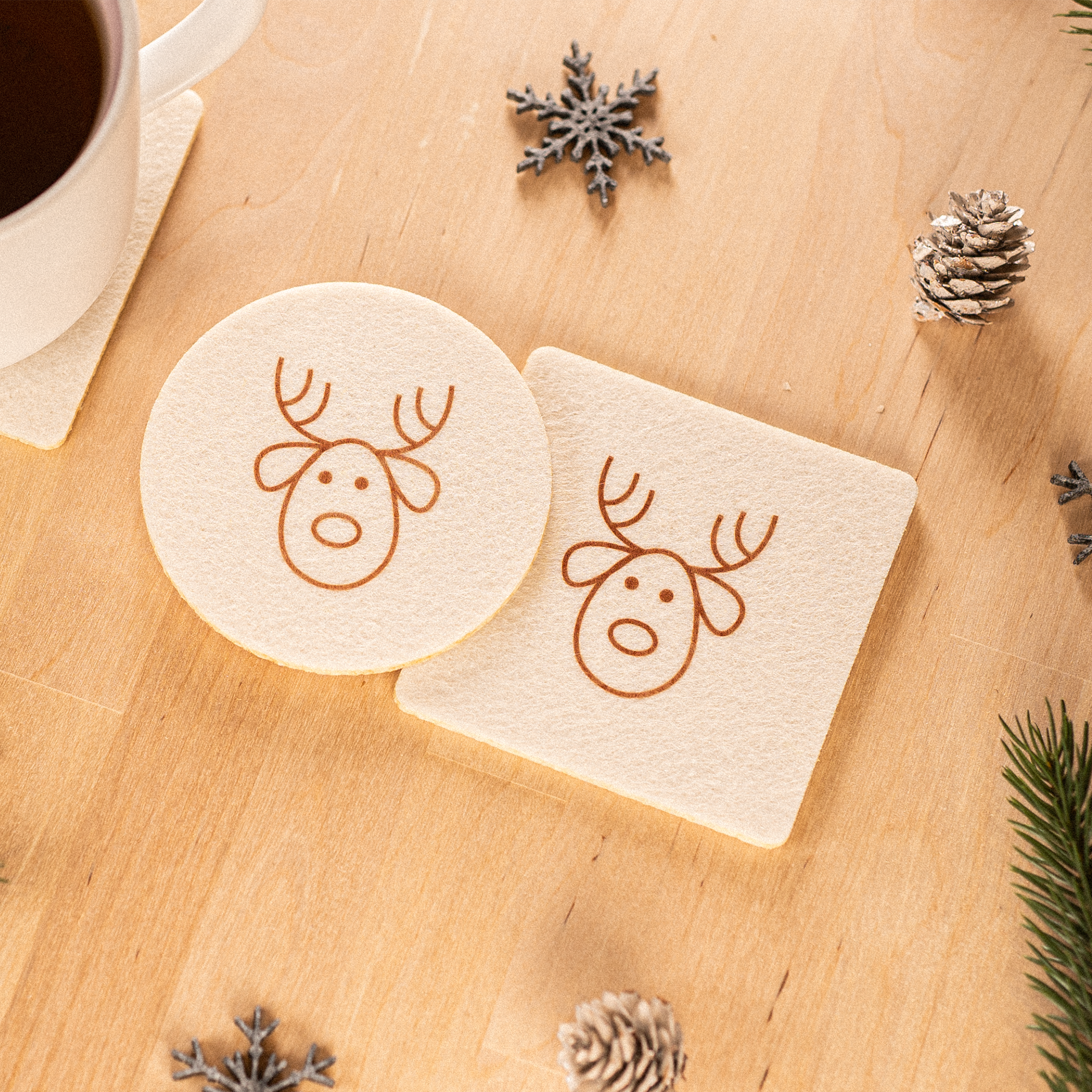 4er Set Filz Untersetzer für Gläser und Tassen, Weihnachten Rentier, Christmas