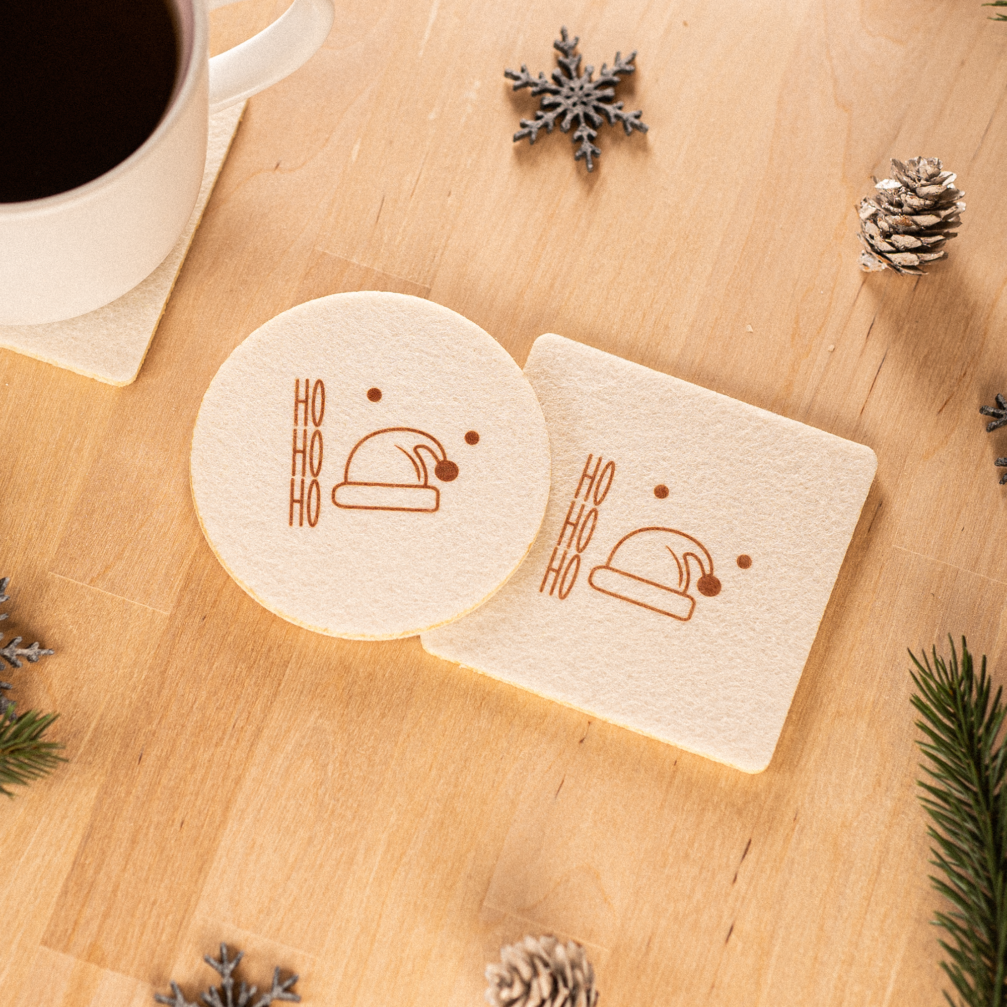 4er Set Filz Untersetzer für Gläser und Tassen, Weihnachten HoHoHo, Christmas