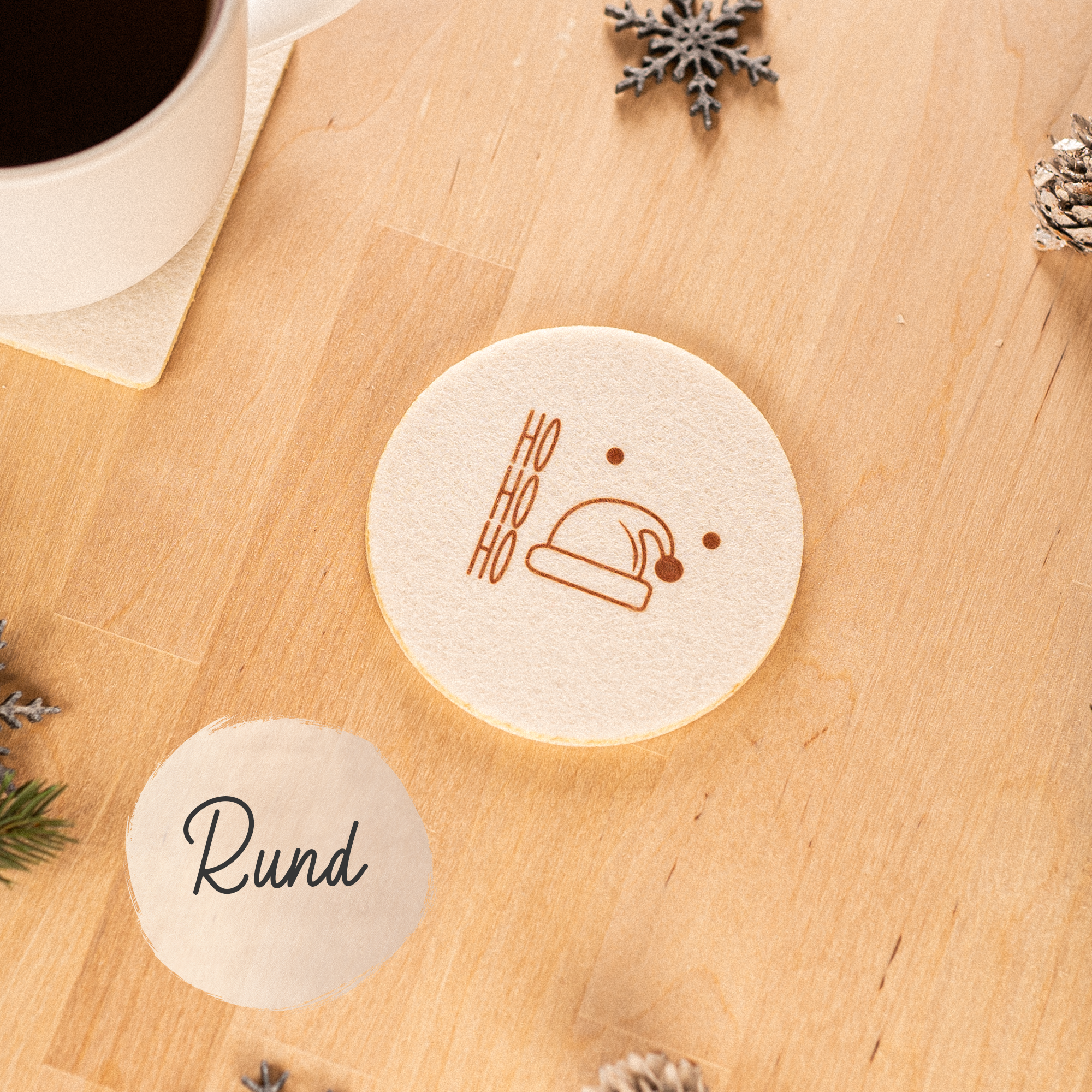 4er Set Filz Untersetzer für Gläser und Tassen, Weihnachten HoHoHo, Christmas