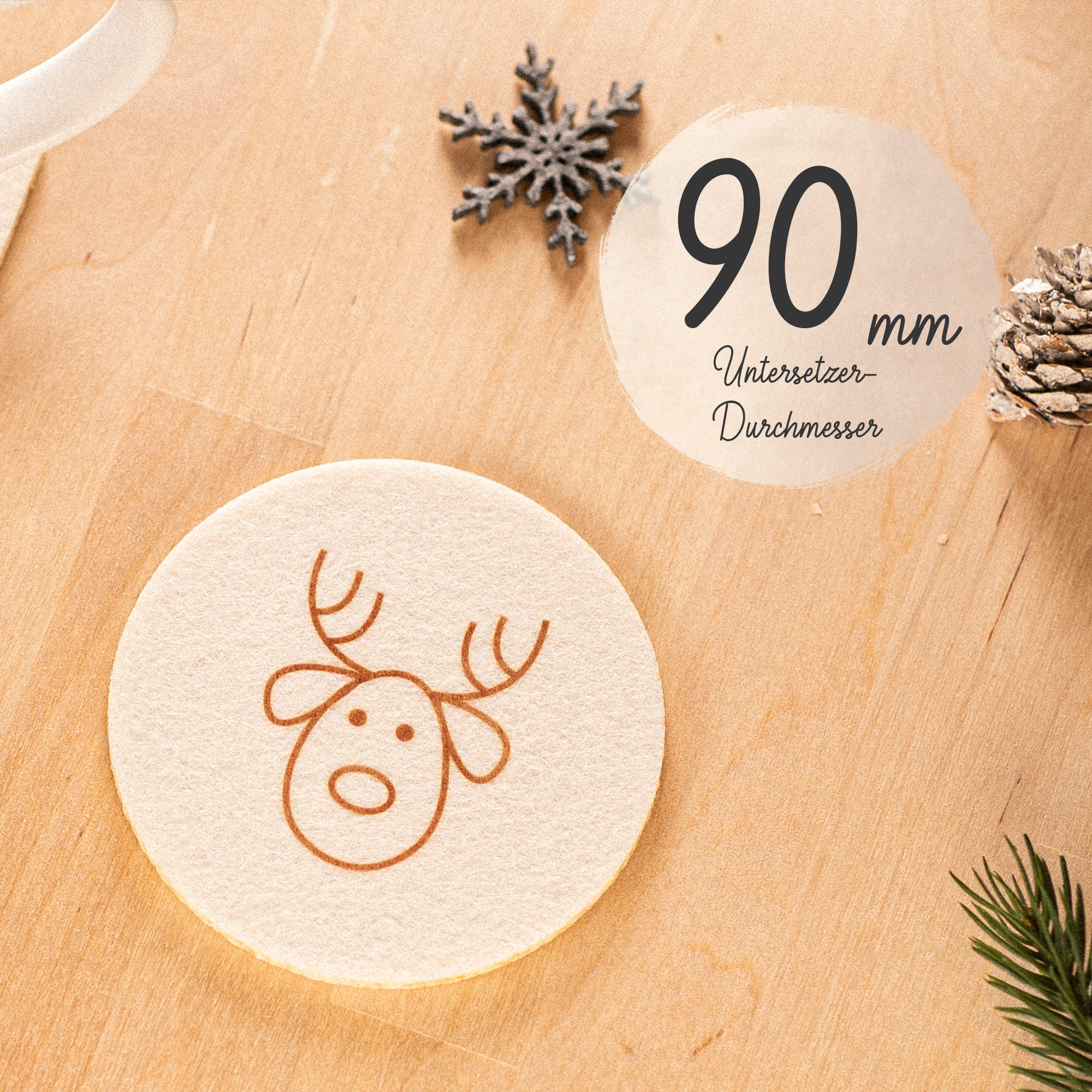 4er Set Filz Untersetzer für Gläser und Tassen, Weihnachten Rentier, Christmas