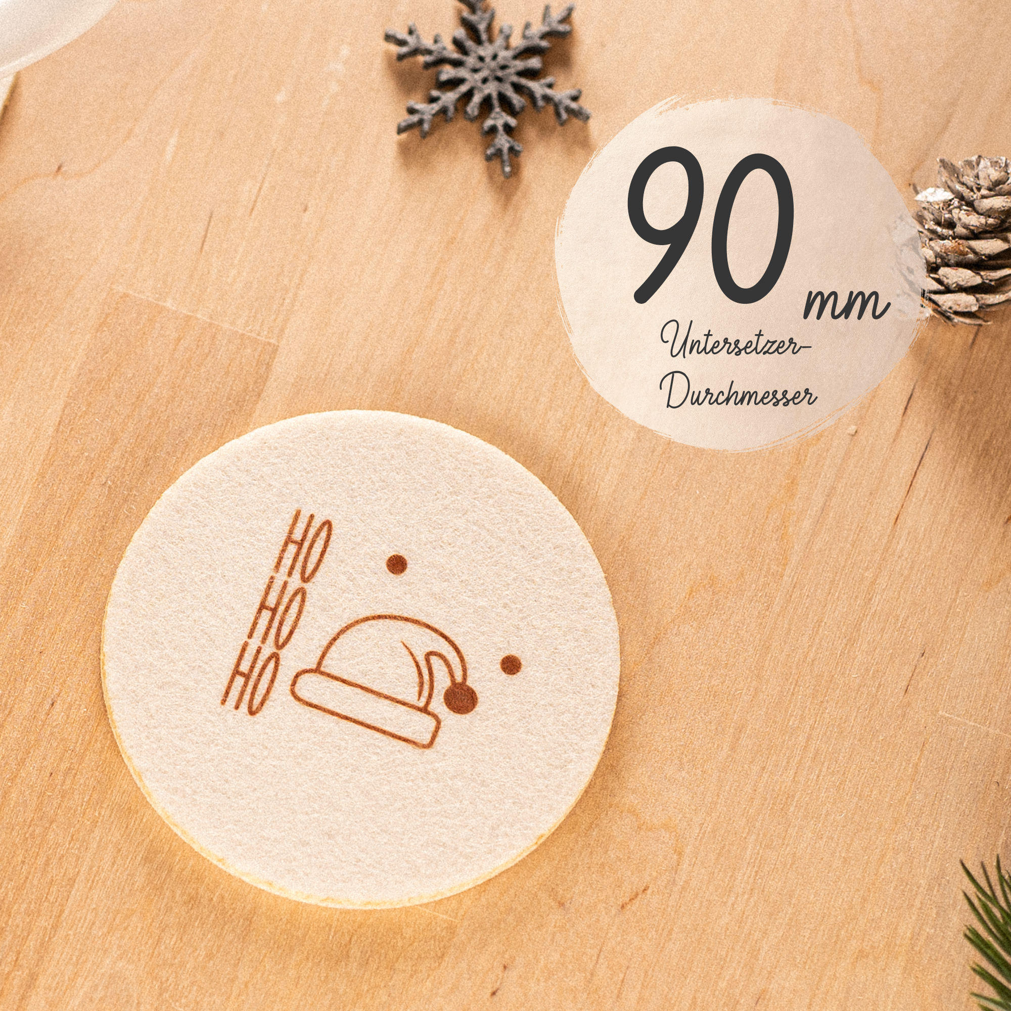 4er Set Filz Untersetzer für Gläser und Tassen, Weihnachten HoHoHo, Christmas