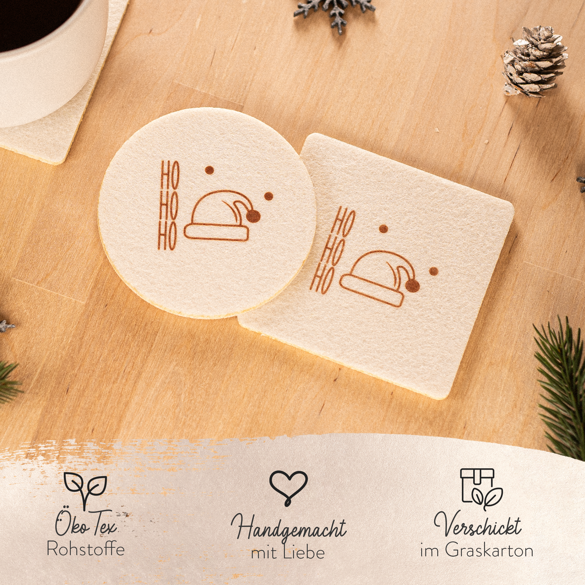 4er Set Filz Untersetzer für Gläser und Tassen, Weihnachten Rentier, Christmas