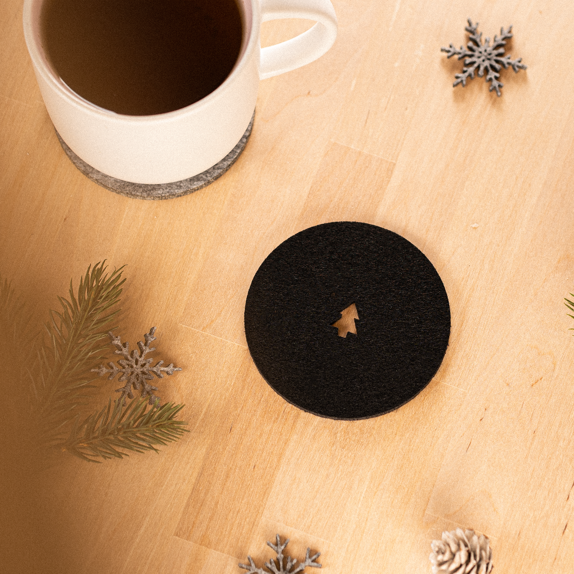 4er Set Filz Untersetzer für Gläser und Tassen, Weihnachten Tannenbaum, Christmastree, Rechteckig