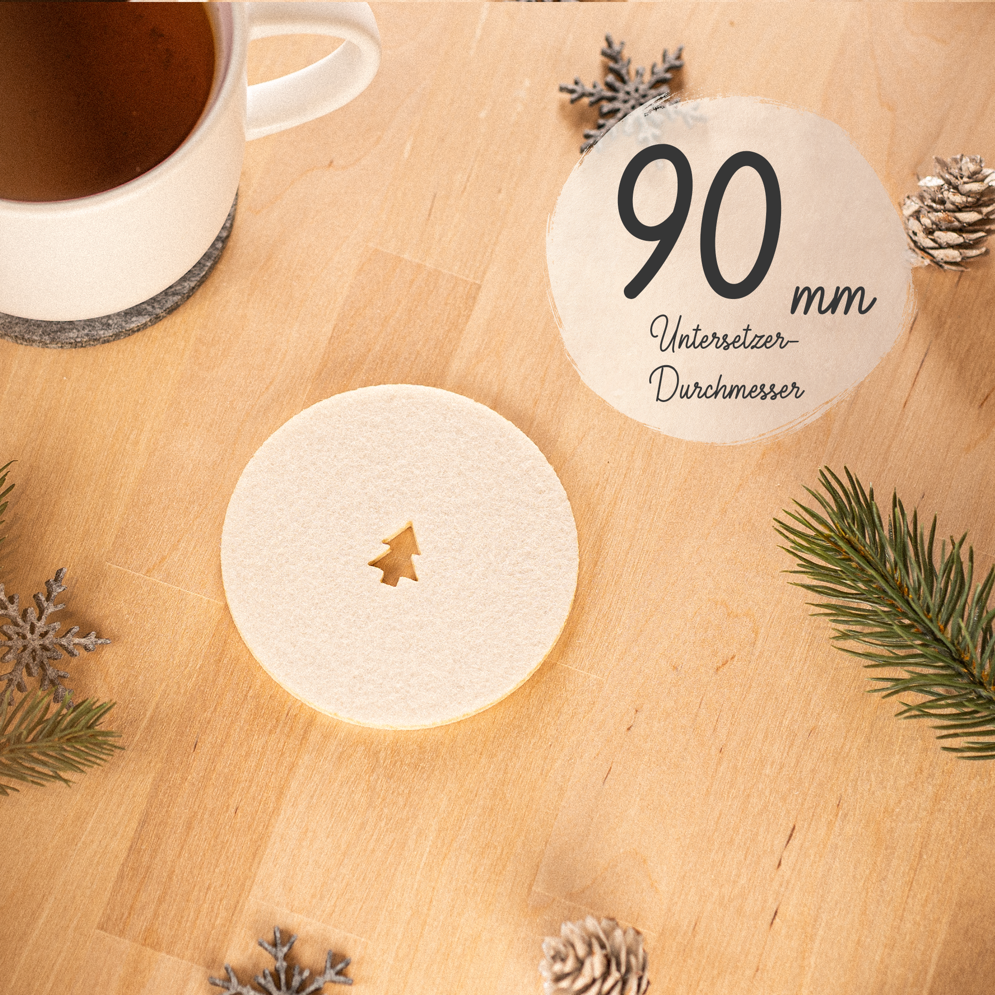 4er Set Filz Untersetzer für Gläser und Tassen, Weihnachten Tannenbaum, Christmastree, Rechteckig