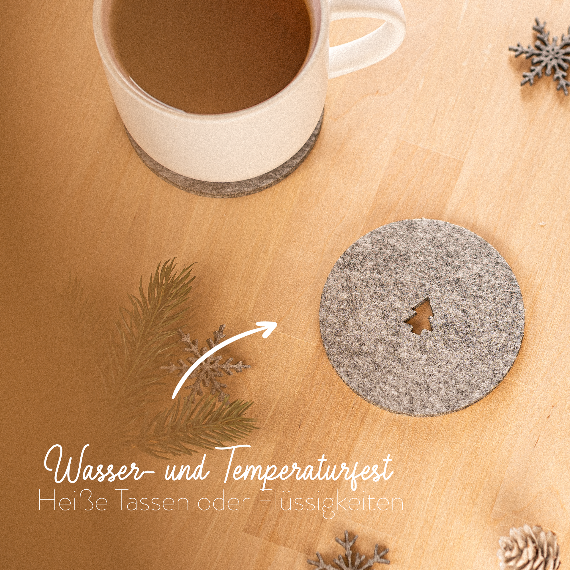 4er Set Filz Untersetzer für Gläser und Tassen, Weihnachten Tannenbaum, Christmastree, Rechteckig