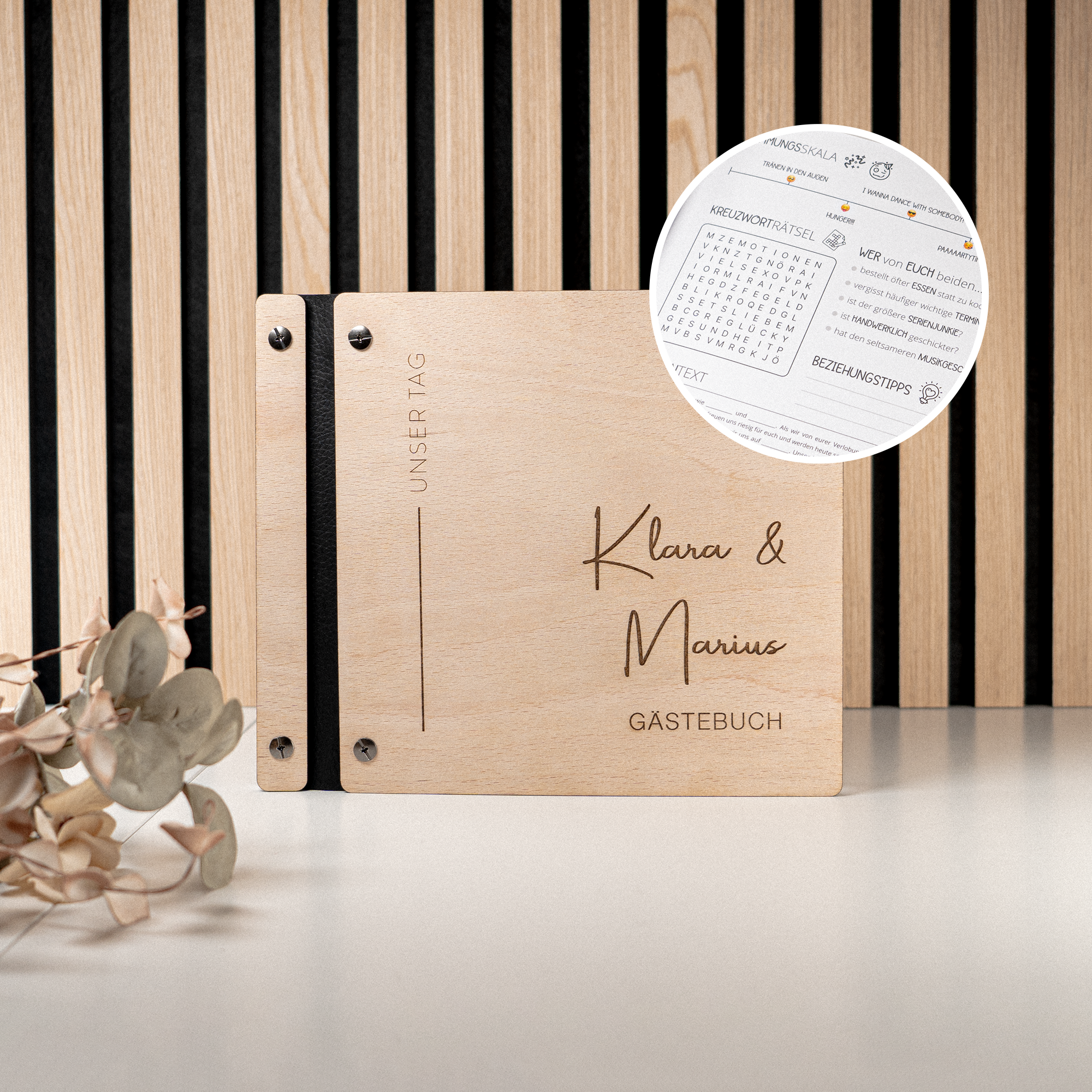 Hochzeitsgästebuch aus Holz - Personalisierte Lasergravur