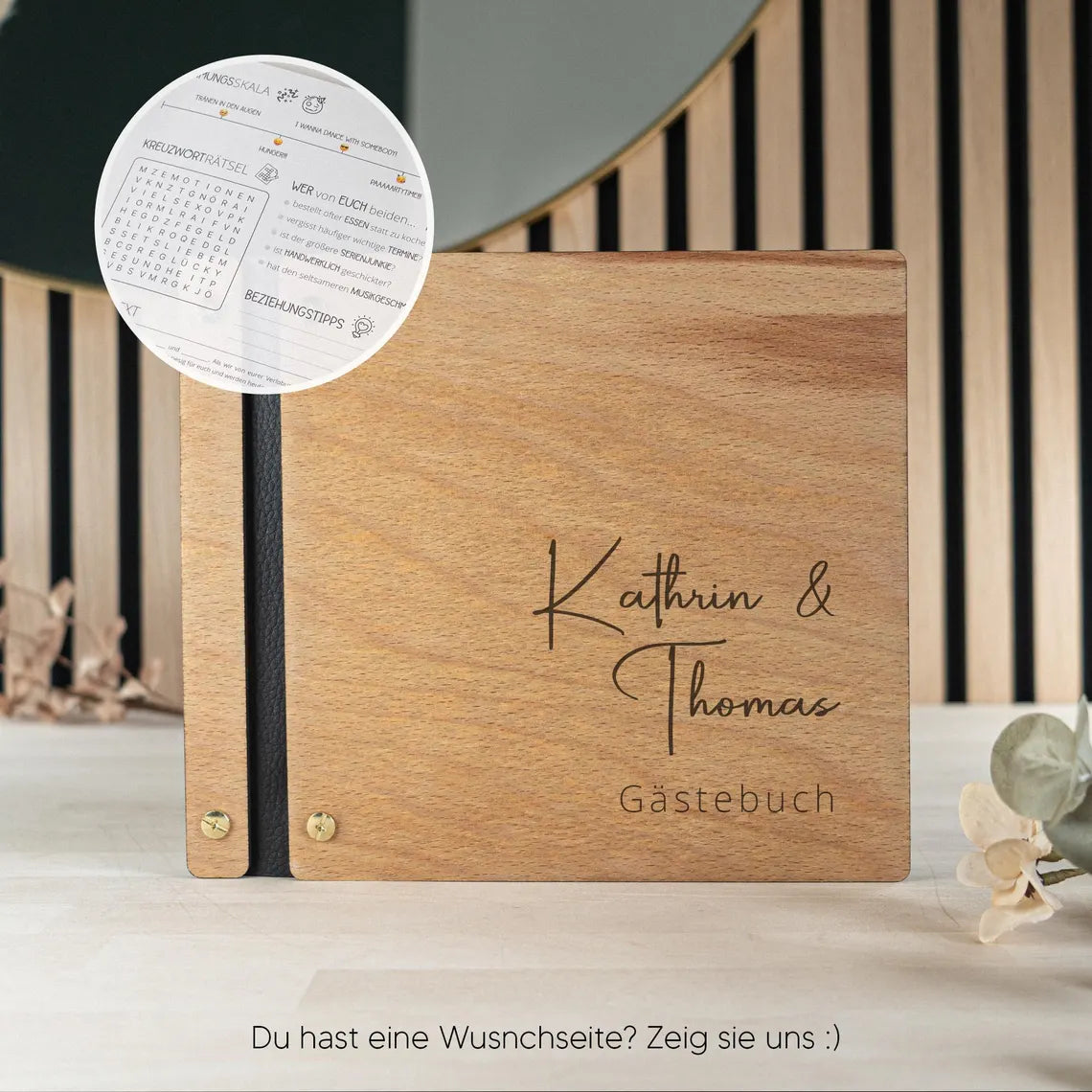 Hochzeitsgästebuch aus Holz - Personalisierte Lasergravur