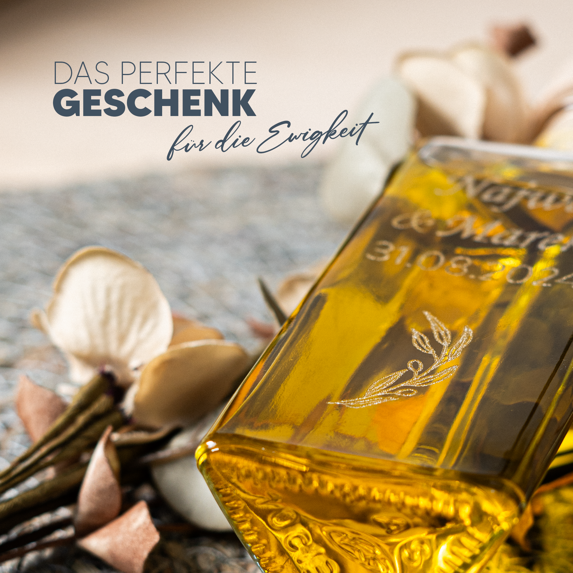 Gravierte personalisierte Glasflasche 100ml | Gastgeschenk | z.B. Olivenöl, Rum, Likör, Sirup